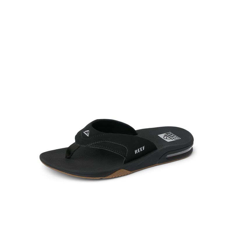 Reef Fanning Mens Bottle Opener Flip Flop, Arch Support, Durable Outsole, Water Friendly, Black/Silver, 7 - Image 1